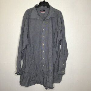Chaps Men Button-Up Long Sleeve Shirt Blue White Houndstooth Tall Fit 20 36/37